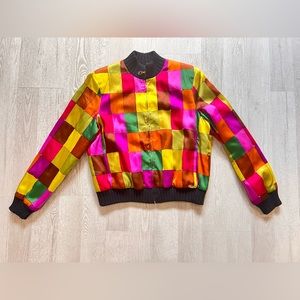 ST. JOHN SPORT multicolor silk haute zip jacket Sz P  vintage